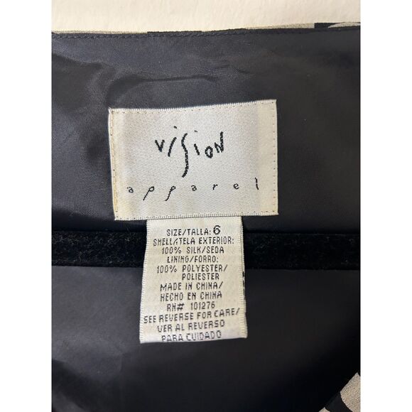 Vintage 90s Vision Apparel Dress Women's 6 Floral, Silk black and white summer - Picture 3 of 11